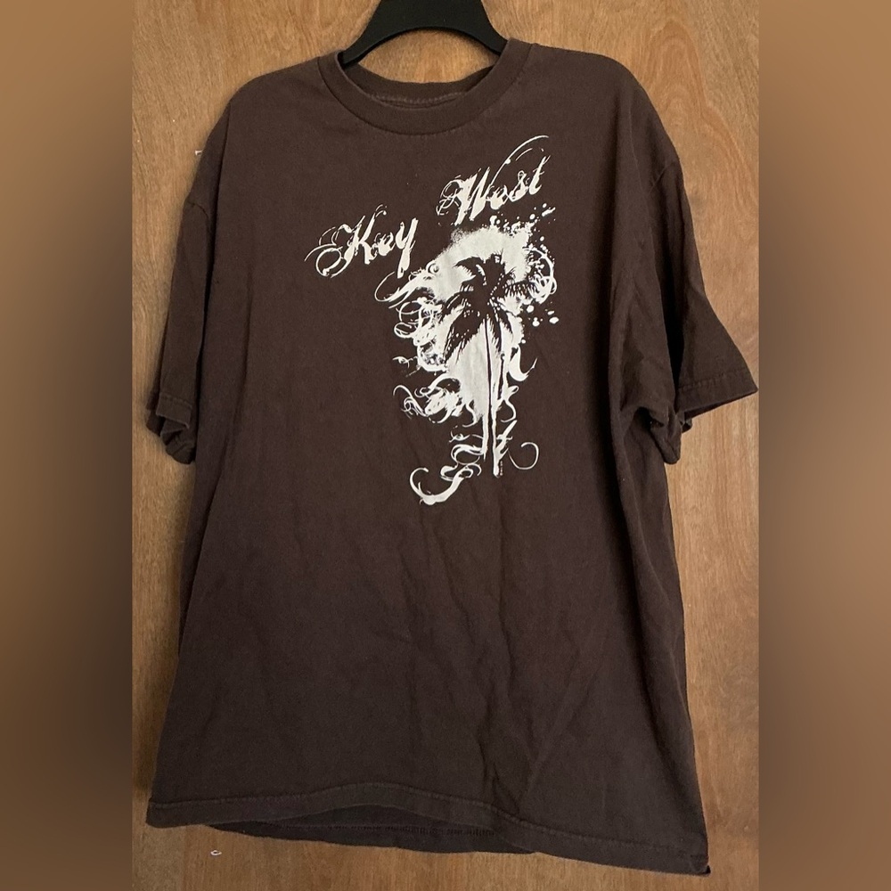 DEL SOL "Key West" Brown Short Sleeve T-Shirt Palm Tree (Front & Back) Men XL